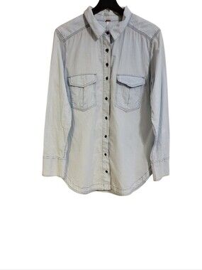 Free People Blue Chambray Long Sleeve Button Up Shirt